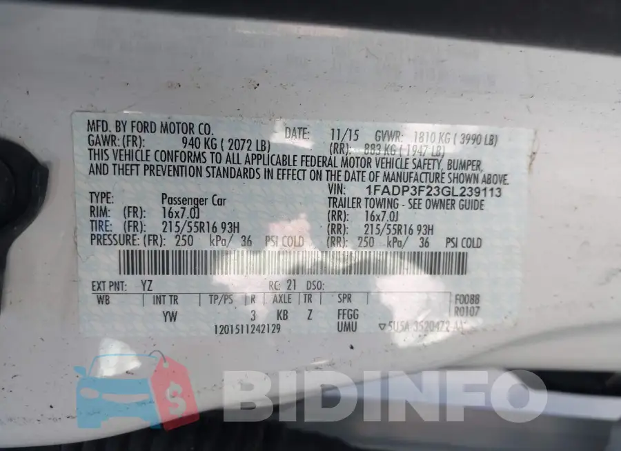 1FADP3F23GL239113 Photo# 9