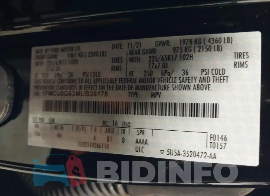 1FMCU0G63MUB26178 Photo# 9