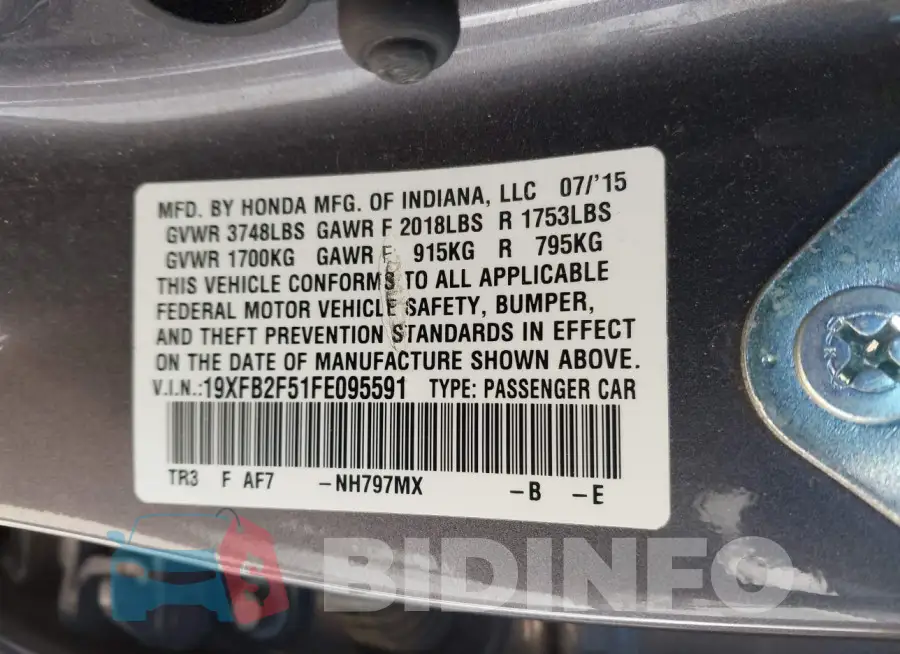 19XFB2F51FE095591 Photo# 9