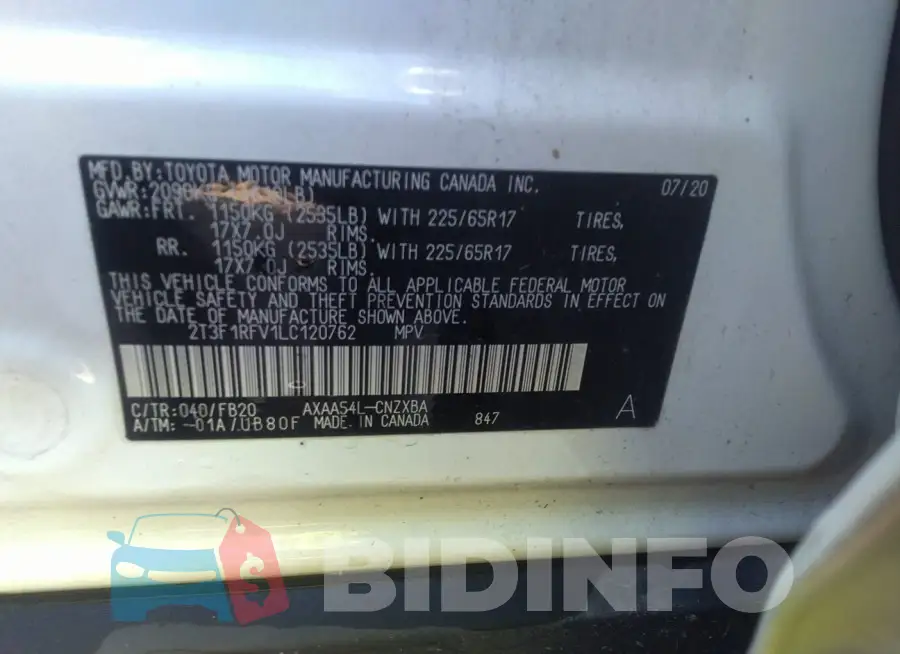 2T3F1RFV1LC120762 Photo# 9
