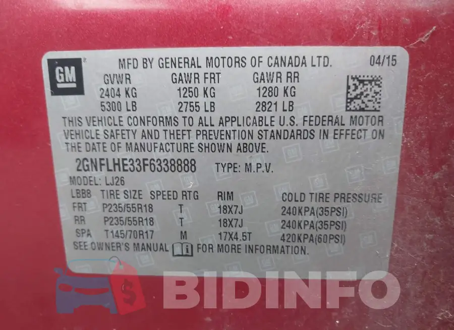 2GNFLHE33F6338888 Photo# 9