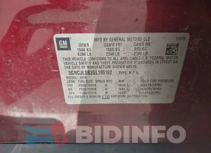 3GNCJLSB2GL185182 Photo# 9