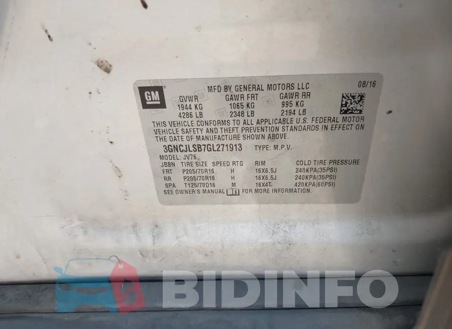 3GNCJLSB7GL271913 Photo# 9