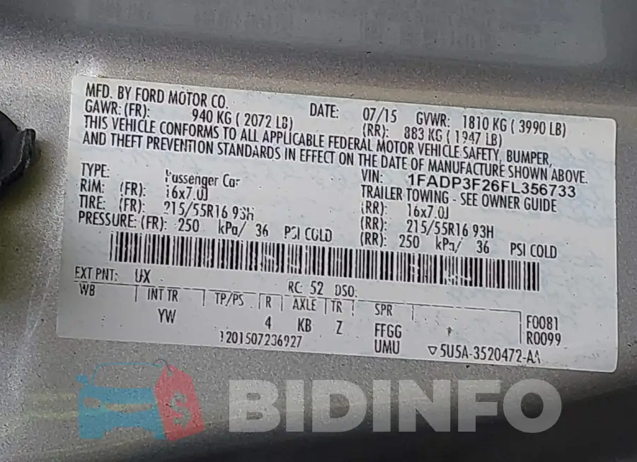 1FADP3F26FL356733 Photo# 9
