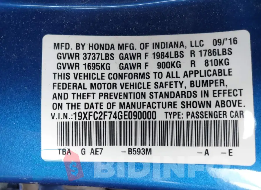 19XFC2F74GE090000 Photo# 9