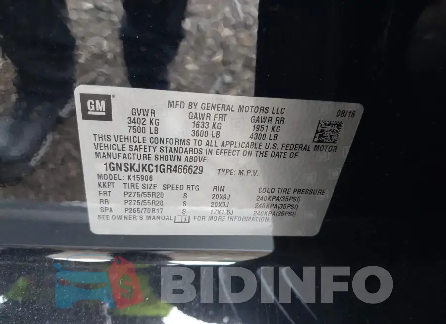 1GNSKJKC1GR466629 Photo# 9