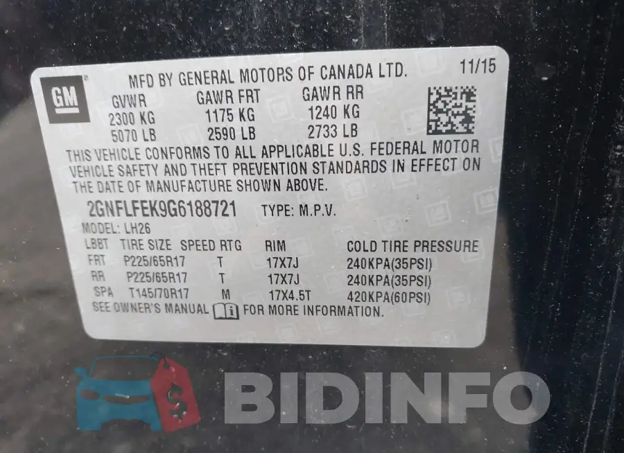 2GNFLFEK9G6188721 Photo# 9