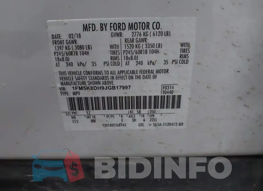 1FM5K8DH9JGB17997 Photo# 9