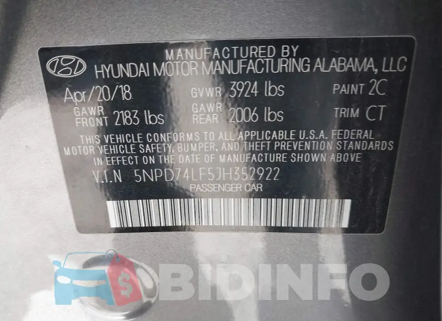 5NPD74LF5JH352922 Photo# 9