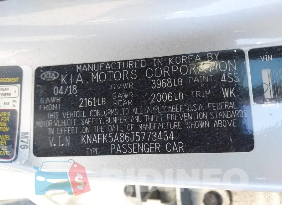 KNAFK5A86J5773434 Photo# 9