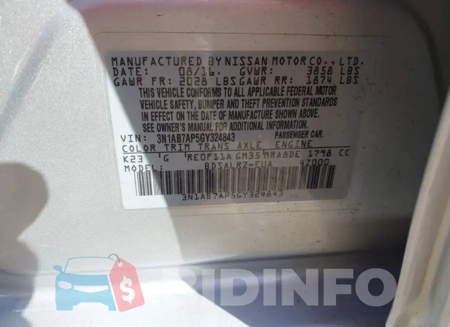 3N1AB7AP5GY324843 Photo# 9