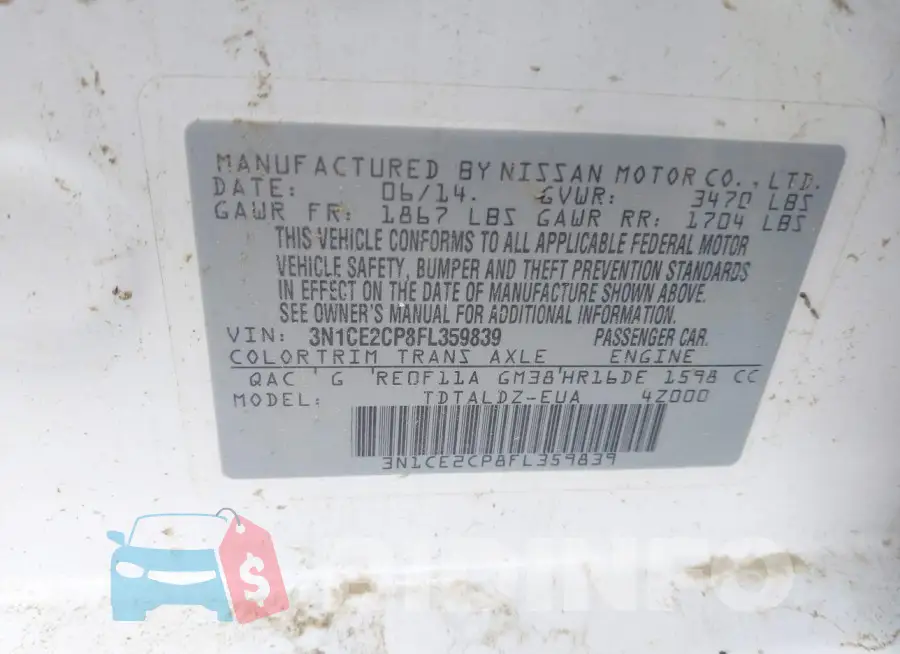 3N1CE2CP8FL359839 Photo# 9