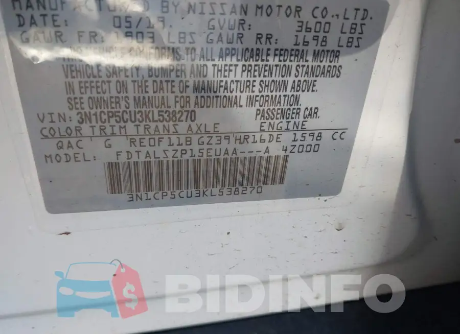 3N1CP5CU3KL538270 Photo# 9