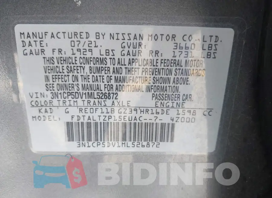 3N1CP5DV1ML526872 Photo# 9