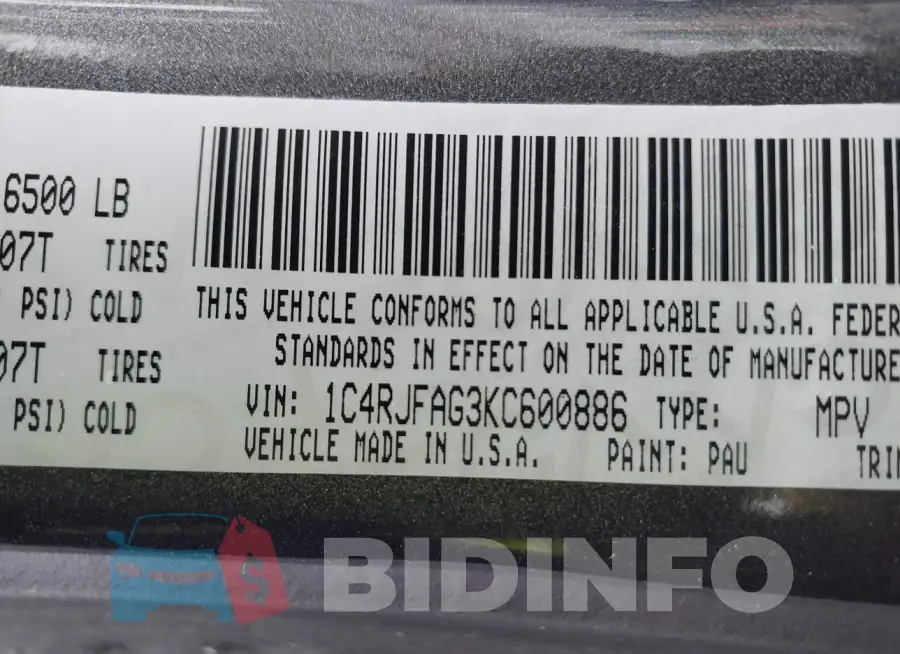 1C4RJFAG3KC600886 Photo# 9