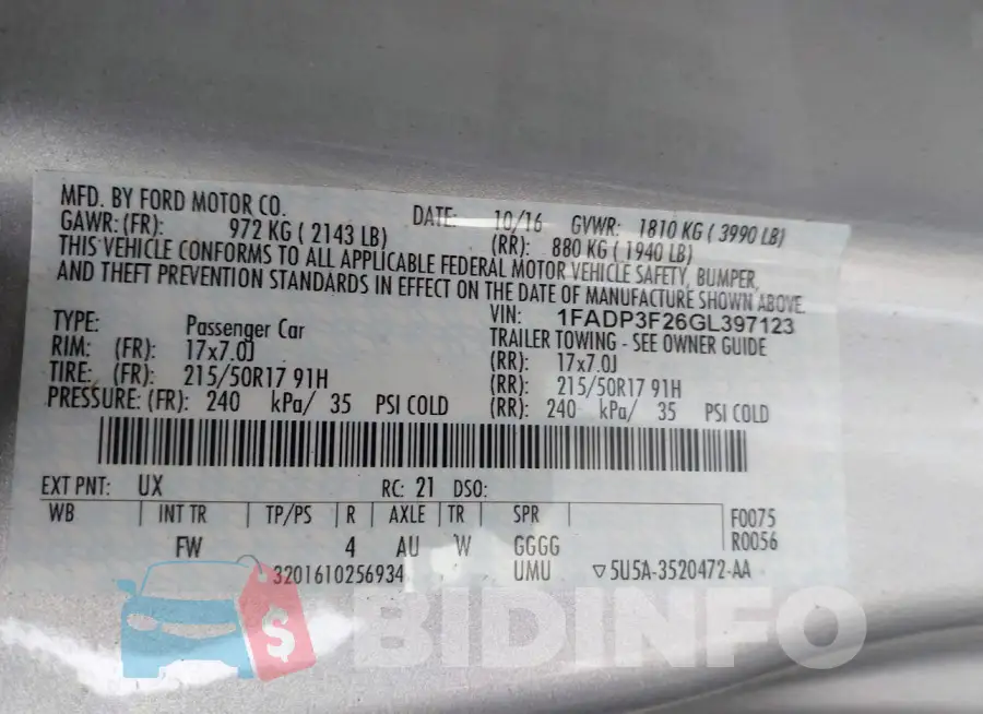 1FADP3F26GL397123 Photo# 9