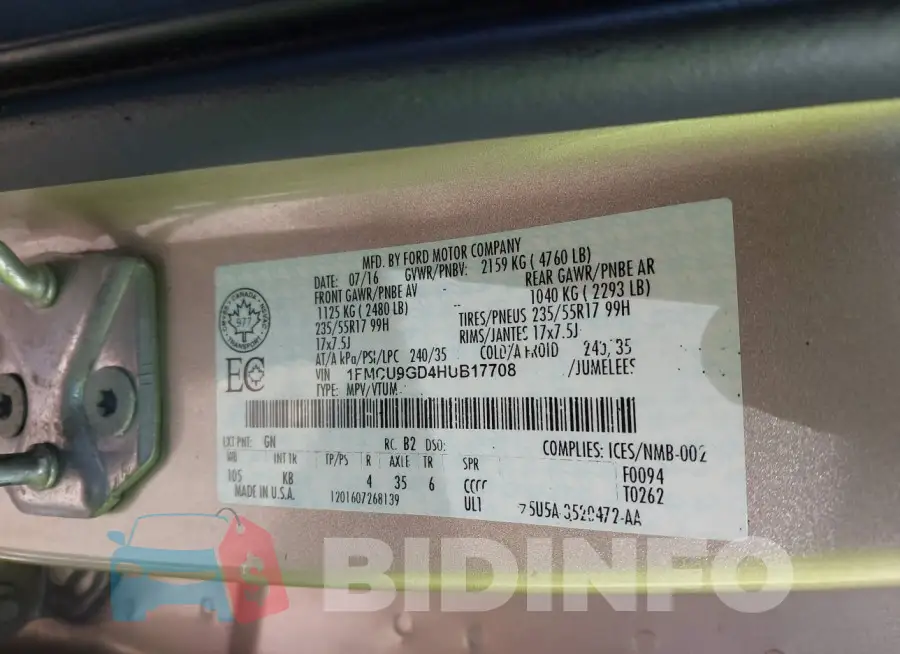 1FMCU9GD4HUB17708 Photo# 9