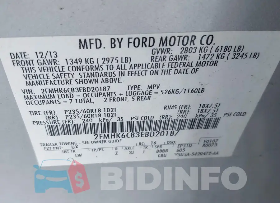 2FMHK6C83EBD20187 Photo# 9
