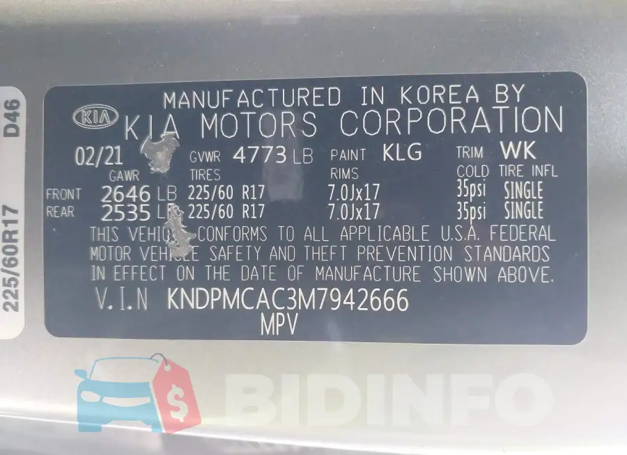 KNDPMCAC3M7942666 Photo# 9
