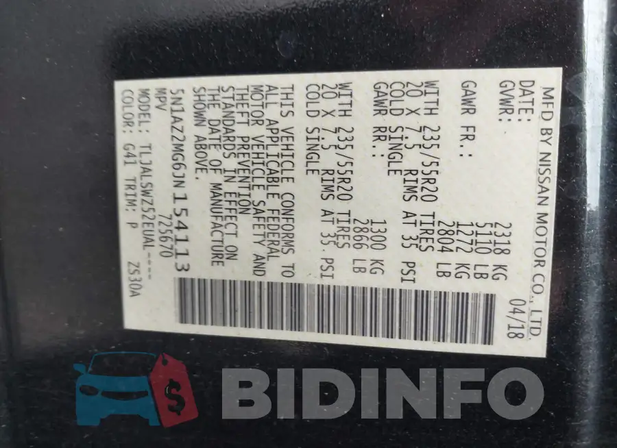 5N1AZ2MG6JN154113 Photo# 9