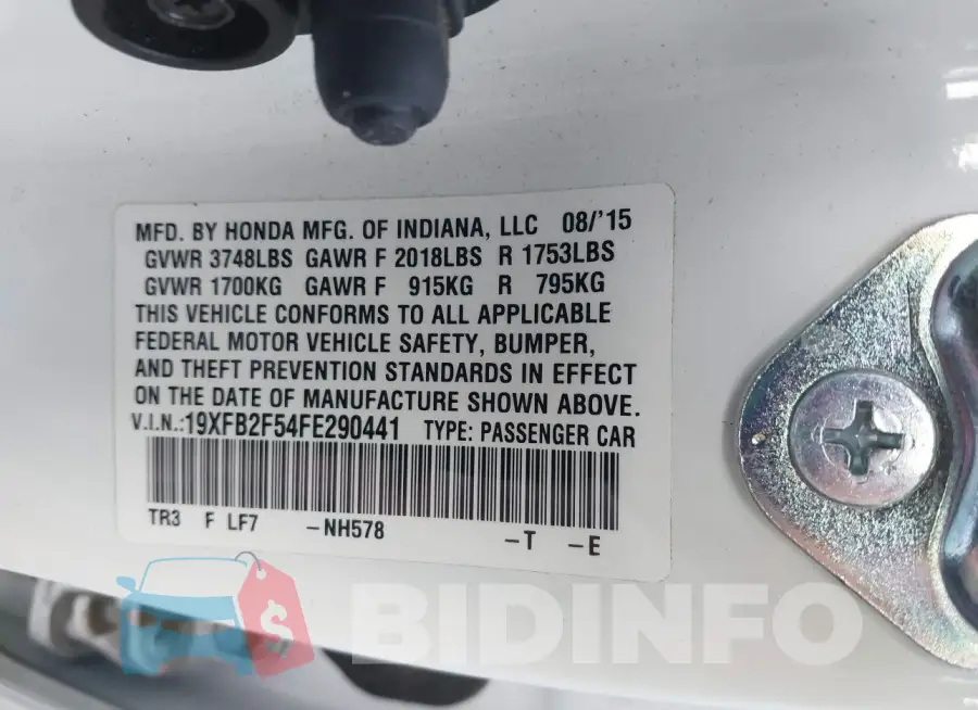 19XFB2F54FE290441 Photo# 9