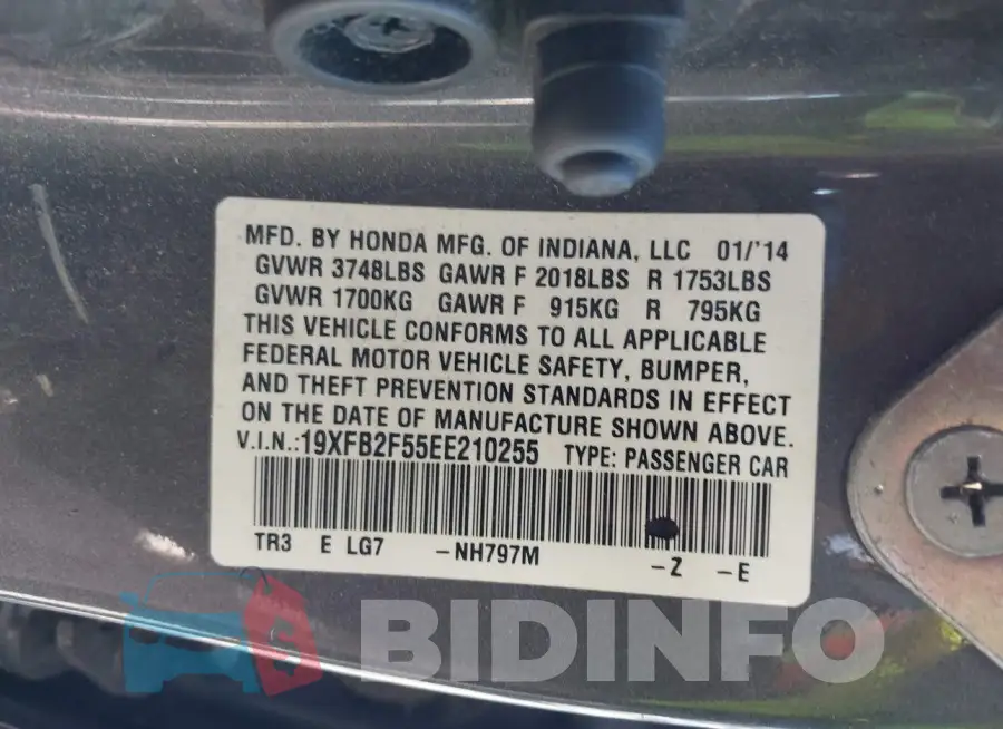 19XFB2F55EE210255 Photo# 9