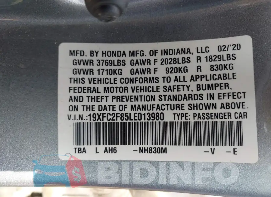 19XFC2F85LE013980 Photo# 9