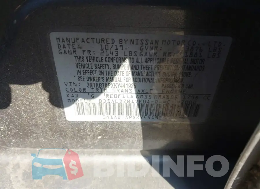 3N1AB7APXKY441925 Photo# 9