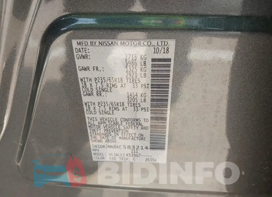 5N1DR2MN8KC583214 Photo# 9