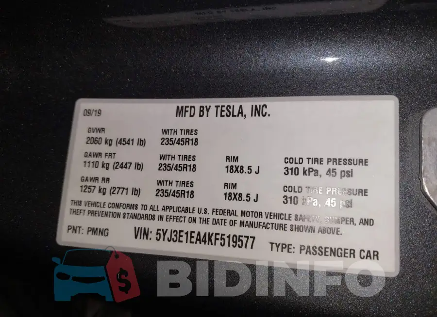 5YJ3E1EA4KF519577 Photo# 9