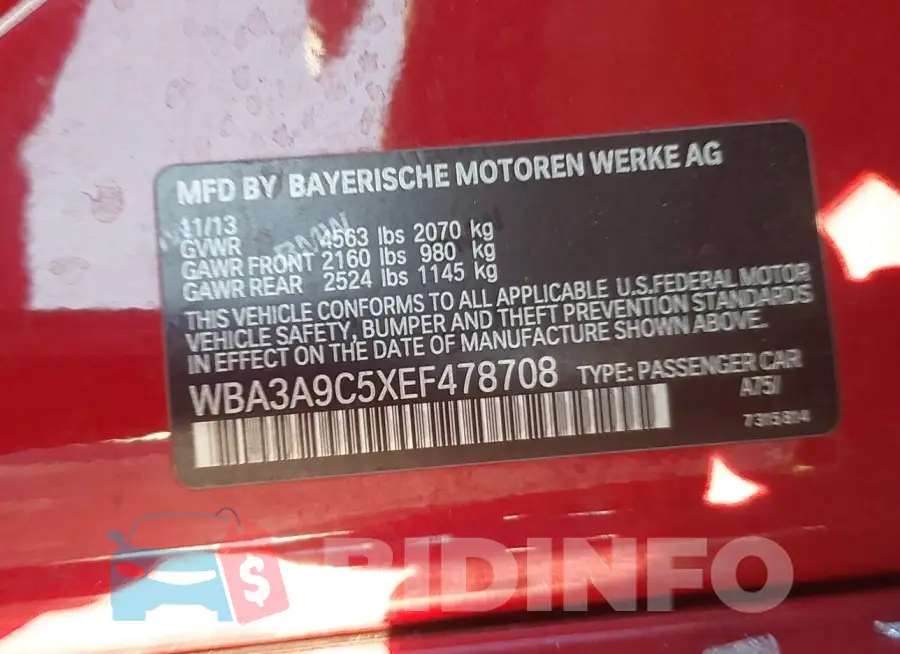 WBA3A9C5XEF478708 Photo# 9