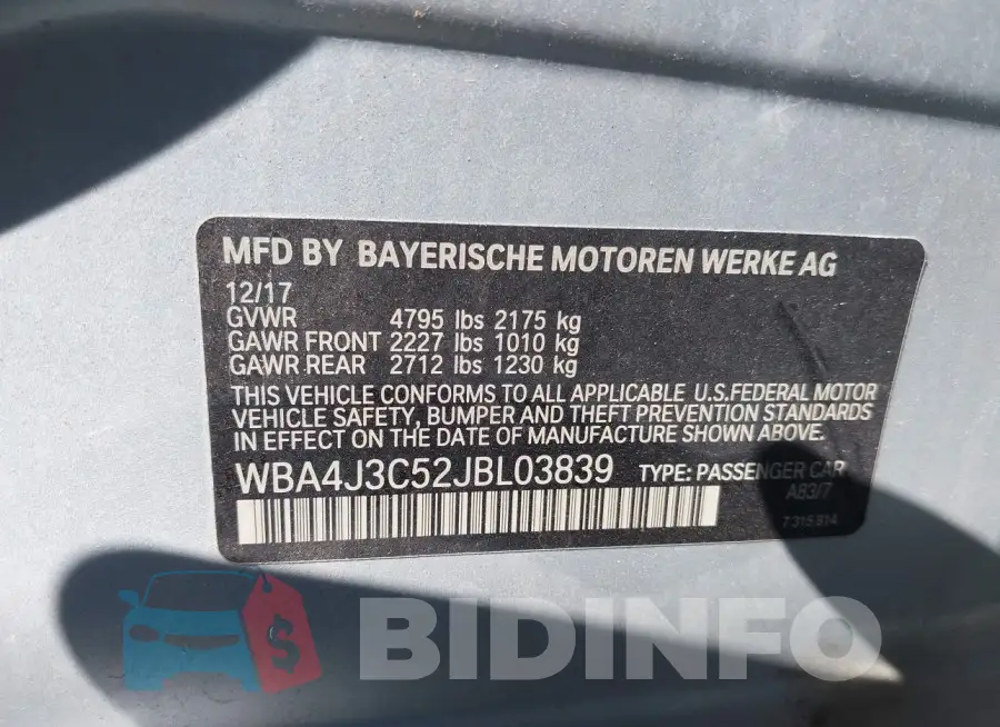 WBA4J3C52JBL03839 Photo# 9
