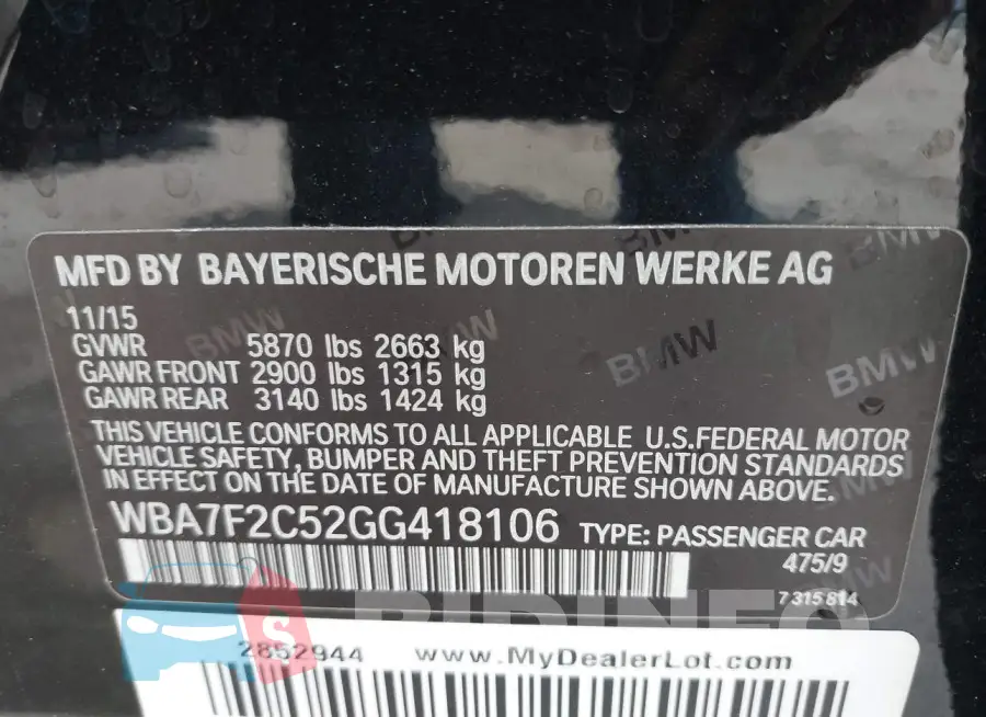 WBA7F2C52GG418106 Photo# 9