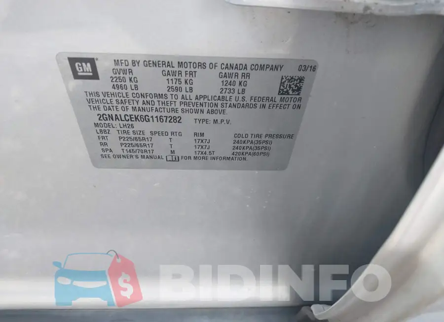 2GNALCEK6G1167282 Photo# 9