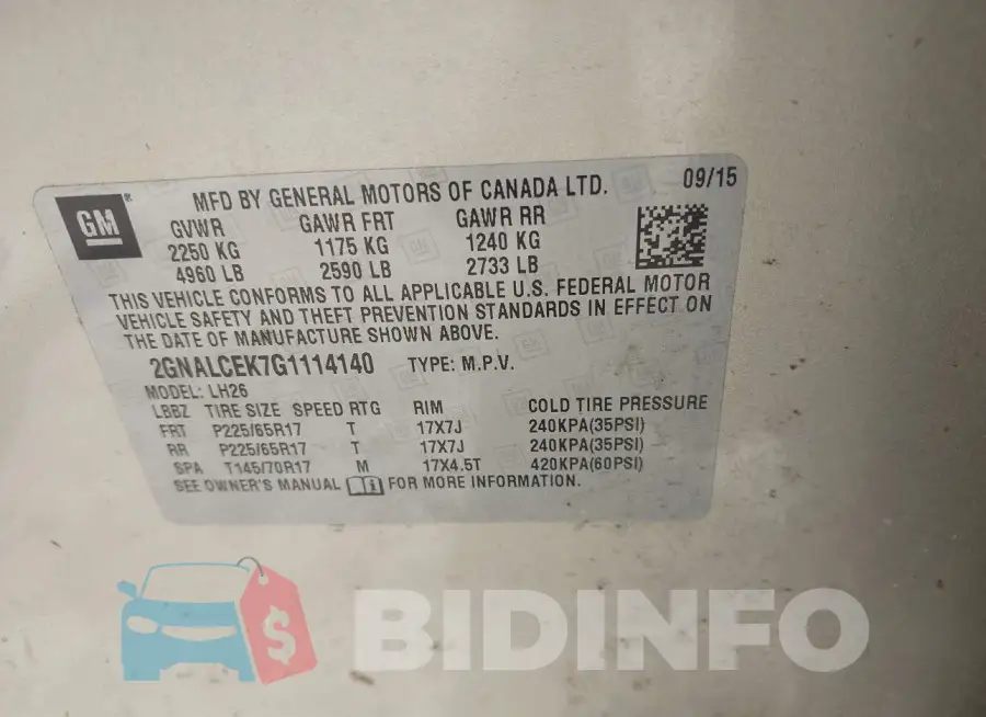 2GNALCEK7G1114140 Photo# 9