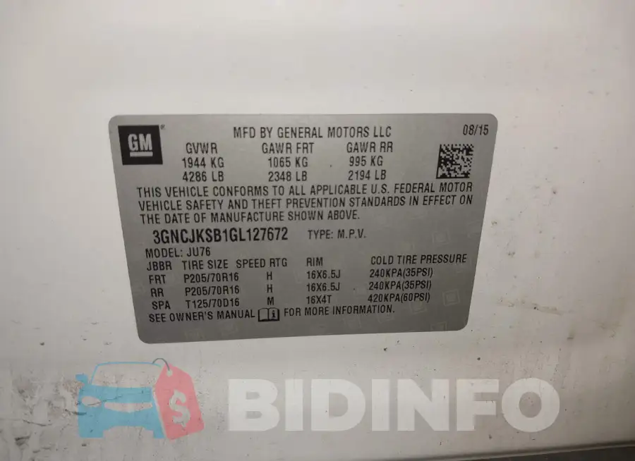 3GNCJKSB1GL127672 Photo# 9