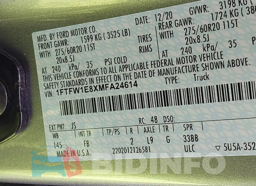 1FTFW1E8XMFA24614 Photo# 9