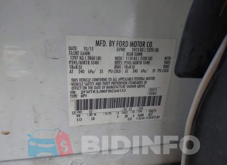 2FMTK3J96FBC04133 Photo# 9