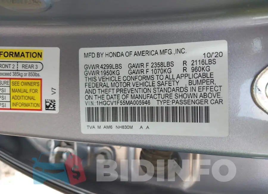 1HGCV1F55MA005946 Photo# 9