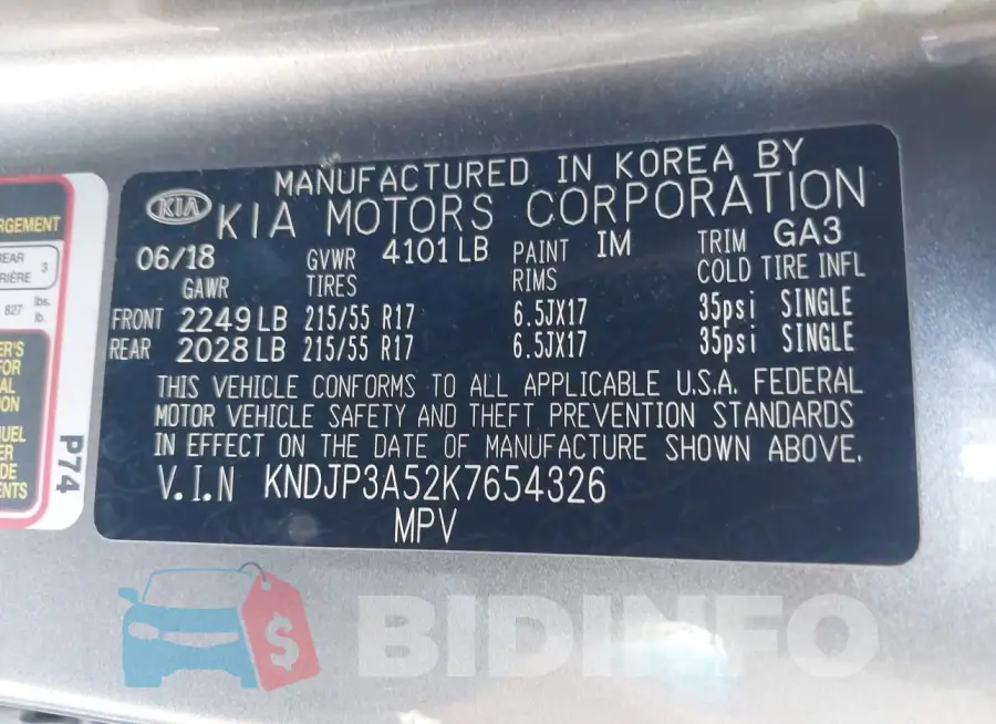 KNDJP3A52K7654326 Photo# 9