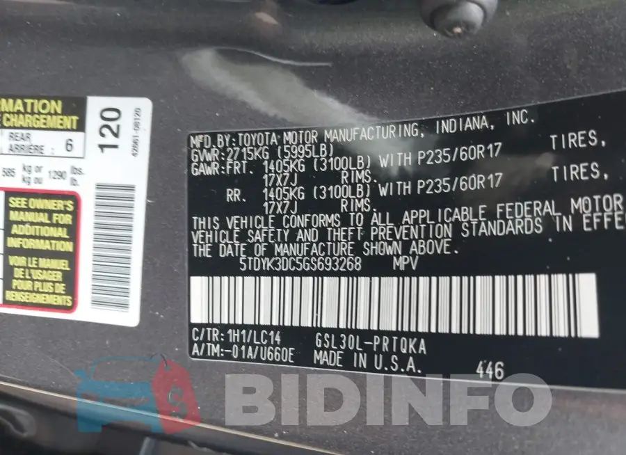 5TDYK3DC5GS693268 Photo# 9