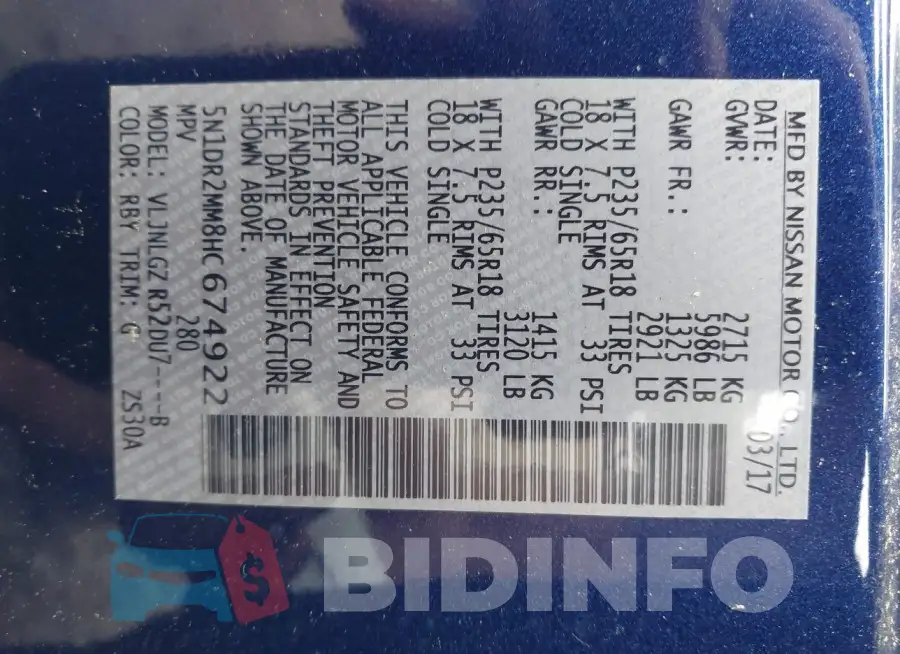 5N1DR2MM8HC674922 Photo# 9