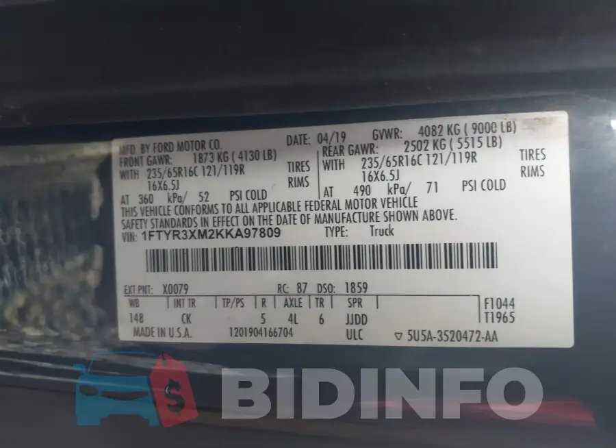 1FTYR3XM2KKA97809 Photo# 9