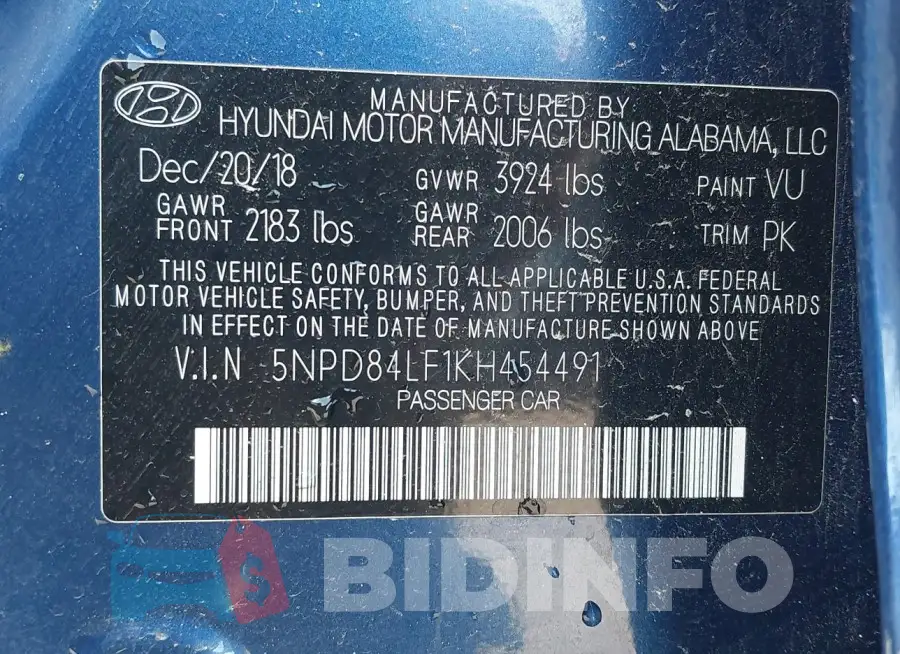 5NPD84LF1KH454491 Photo# 9