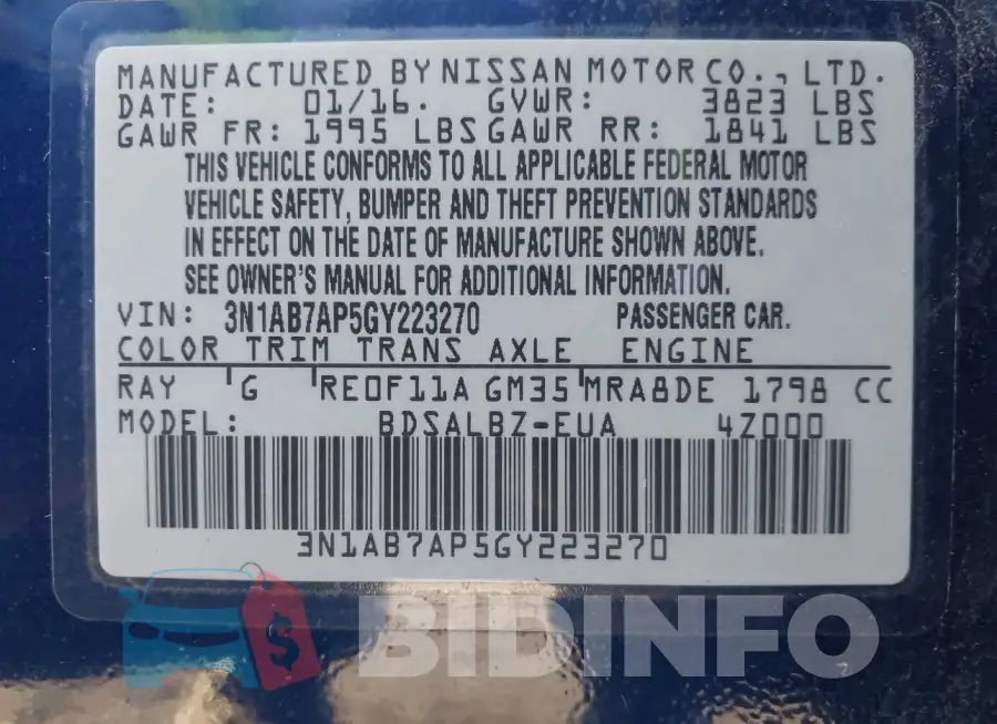 3N1AB7AP5GY223270 Photo# 9