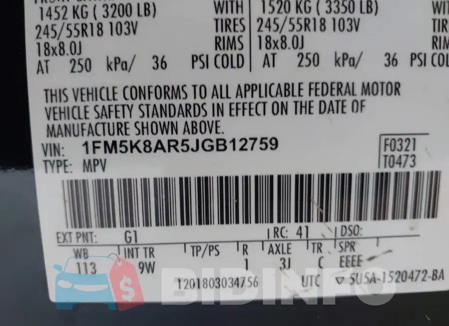 1FM5K8AR5JGB12759 Photo# 9