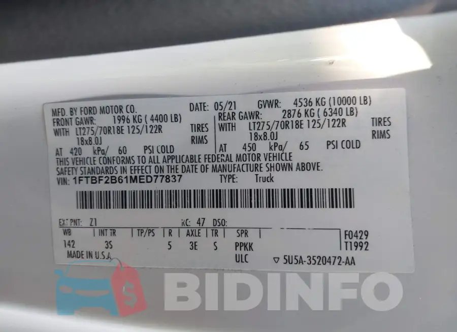 1FTBF2B61MED77837 Photo# 9