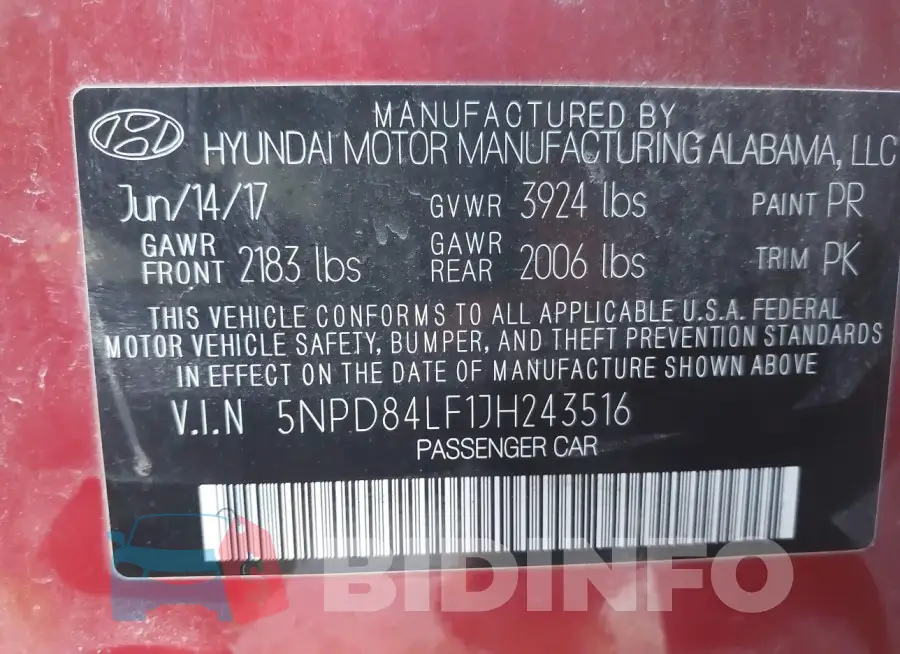 5NPD84LF1JH243516 Photo# 9