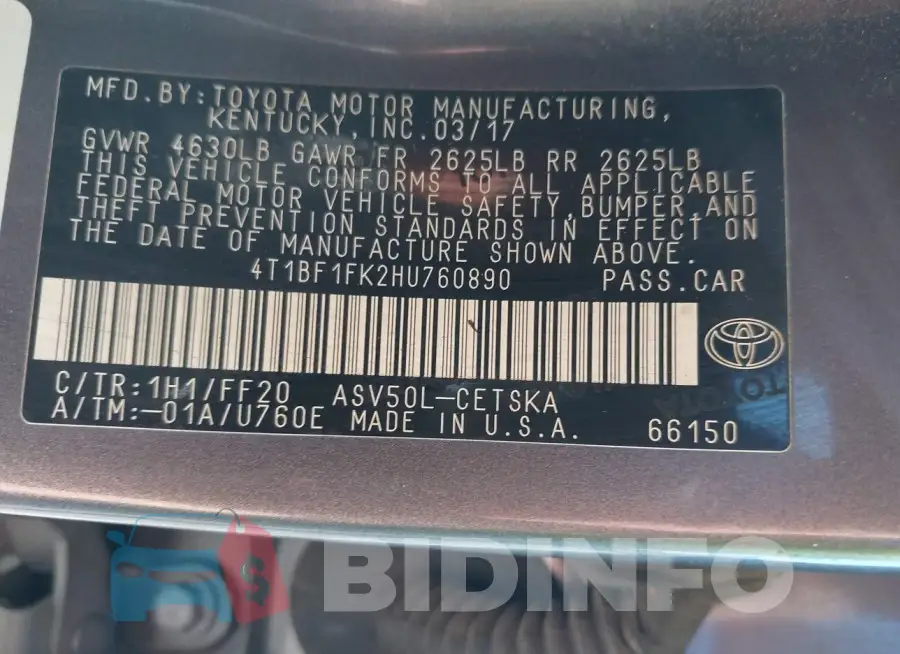 4T1BF1FK2HU760890 Photo# 9