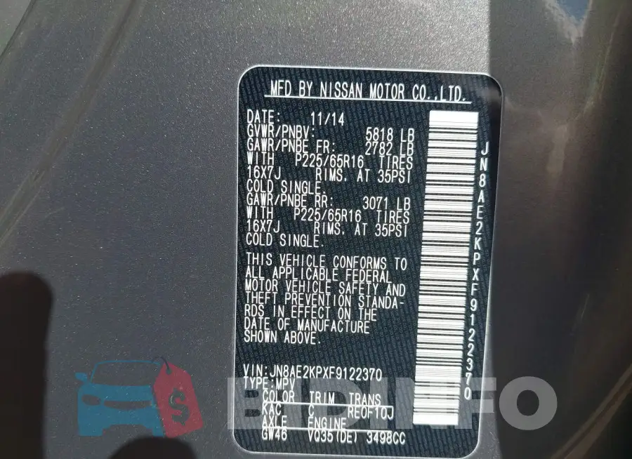 JN8AE2KPXF9122370 Photo# 9